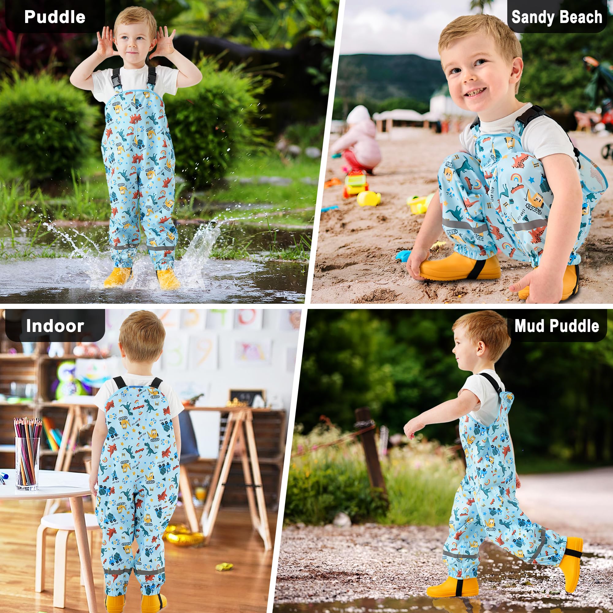 Regenhose Kinder Matschhose Jungen Mädchen Wasserdicht Winddicht Regenlatzhose Atmungsaktiv Ungefüttert Buddelhose Unisex Reflektierend Regenbekleidung für Kleinkind Baby 2-7 Jahre, 86-140