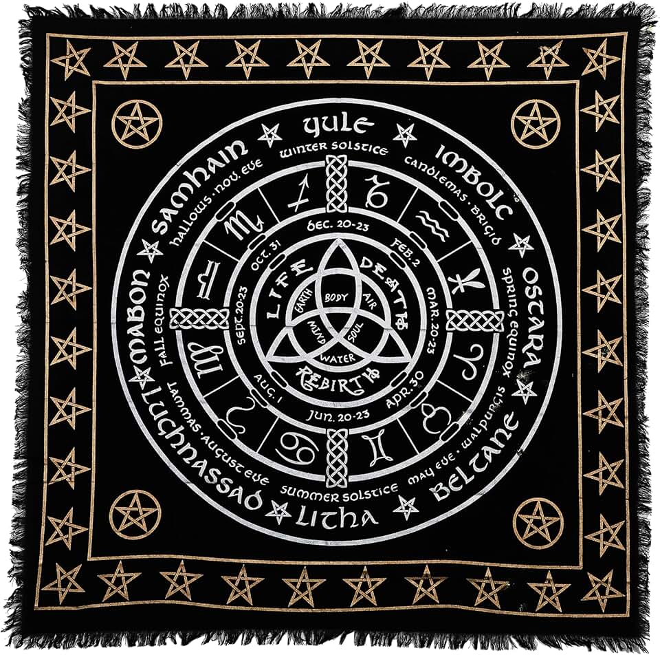 Indian Consigners Altar Cloth Pagan Wheel Witchcraft Alter Tarot Spread Top Cloth Wiccan Square Spiritual 18 by 18 Sacred Pagan Wheel