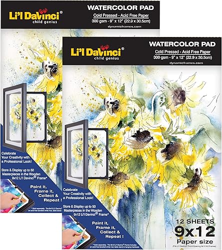 Miniatura 2 de Li'l Davinci Bloc de acuarela de 9 x 12 pulgadas, 12 hojas, (140b300gsm) prensado en frío, papel pesado sin ácido (1)