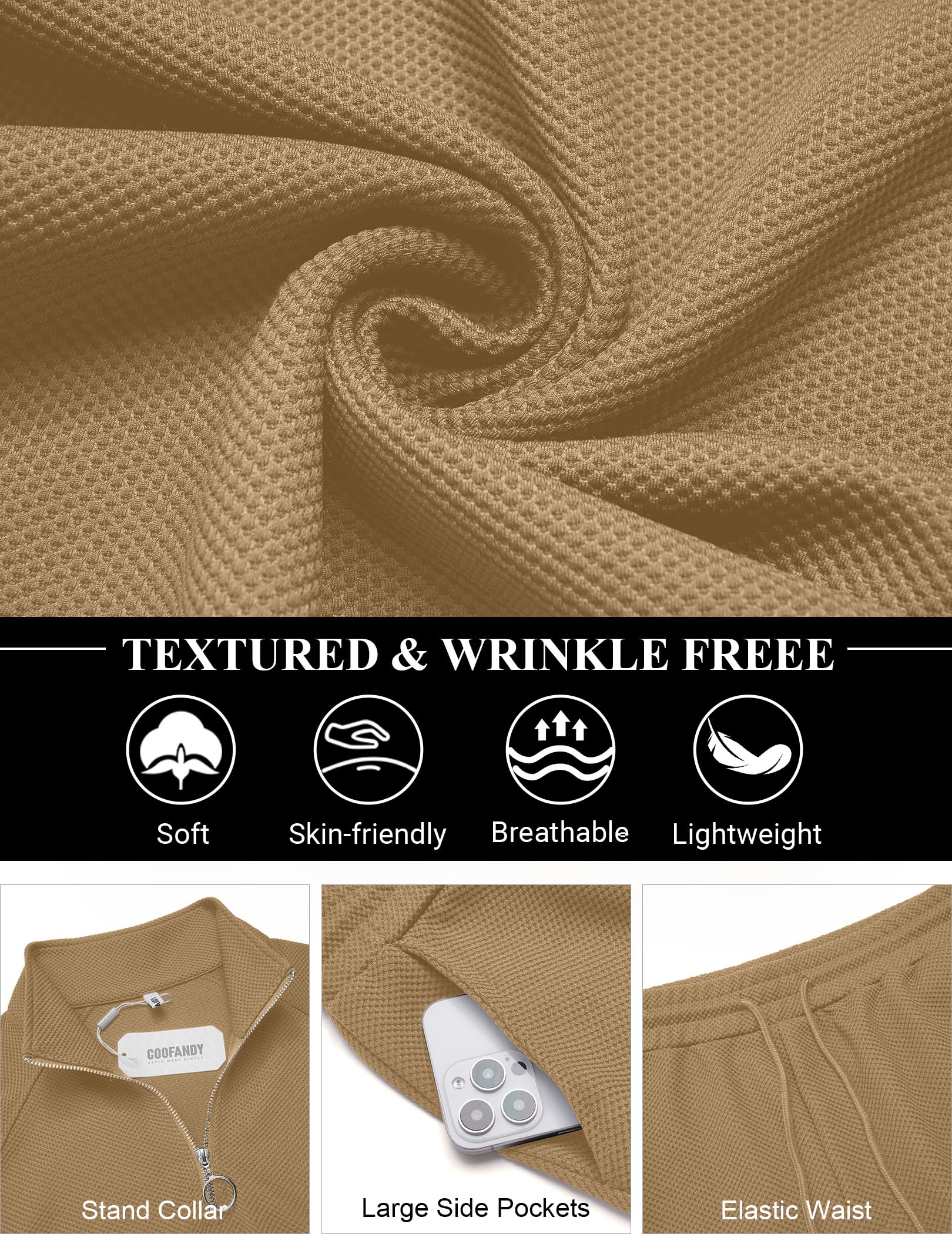 COOFANDY Tuta da uomo in 2 pezzi, vestibilità comoda, mezza zip, per atletica, corsa, jogging, set | Tuta sportiva sportiva, tessuto jacquard traspirante, per corsa, allenamento, tempo libero, viaggi, aeroporto