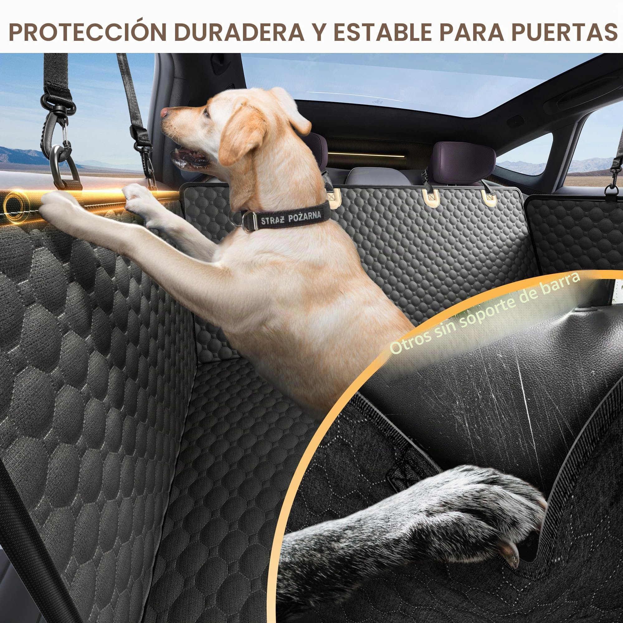 Extensor de asiento trasero para perros, soporte de varillas de PVC y funda de asiento de coche de parte inferior dura para perros, funda de asiento de coche resistente para asiento trasero, hamaca