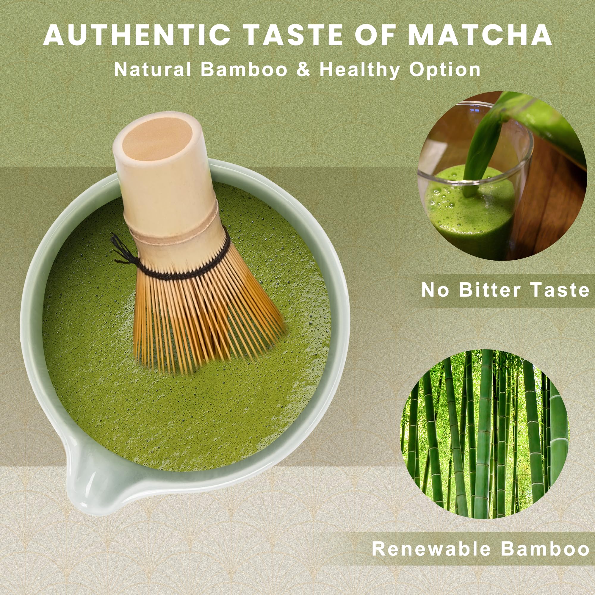 Juego de cuenco de matcha con boquilla, batidor de matcha y soporte para batidor de matcha, cuchara y cuchara de bambú hechas a mano con tamiz de matcha para hacer matcha, verde