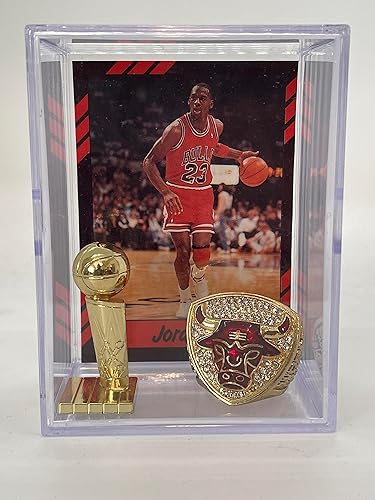 Chicago Bulls Replica NBA 1993 Championship Ring Trophy Shadowbox wMJ Card