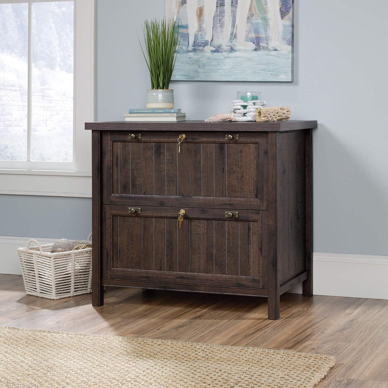 Sauder Costa Lateral File, Coffee Oak finish : Office Products
