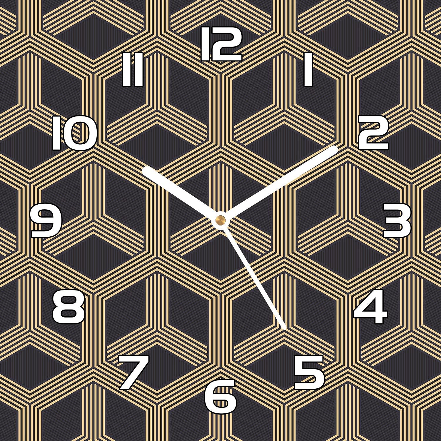 Horloge en verre moderne géométrique 30x30 cm dotée d'aiguilles noires