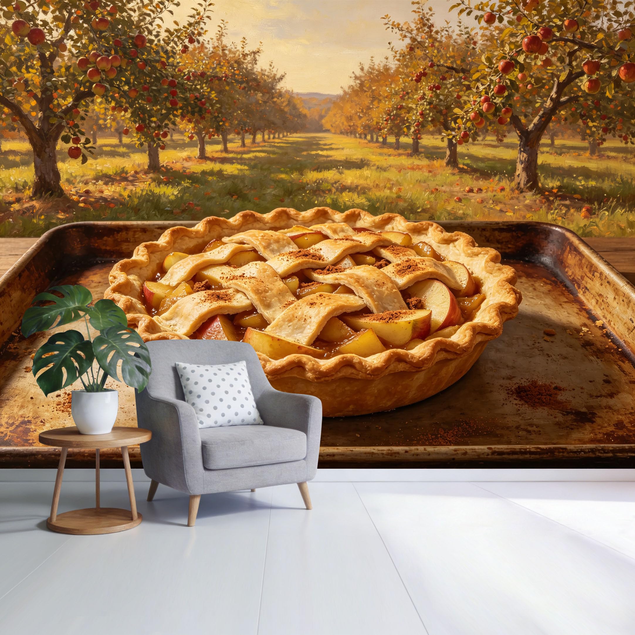 Custom Size Wall Mural Autumn Apple Orchard Landscape Rustic Pie Baking Farmhouse Style SelfAdhesive Wall Fabric Removable Wallpaper for Home Office Decor