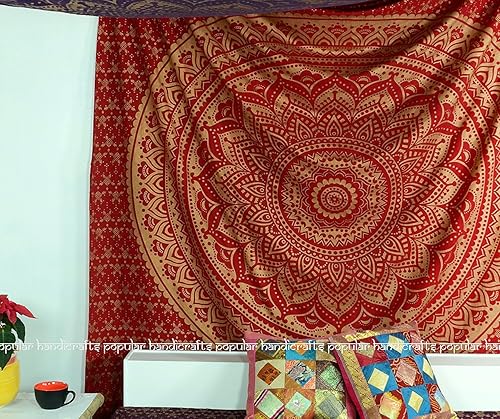 Vista 2 de Popular Handicrafts Tapestry Wall Hanging Hippie Ombre Mandala Bohemian HippyMetallic Shine Intricate Indian Tapestries Bedspread 84 x 90 Inches