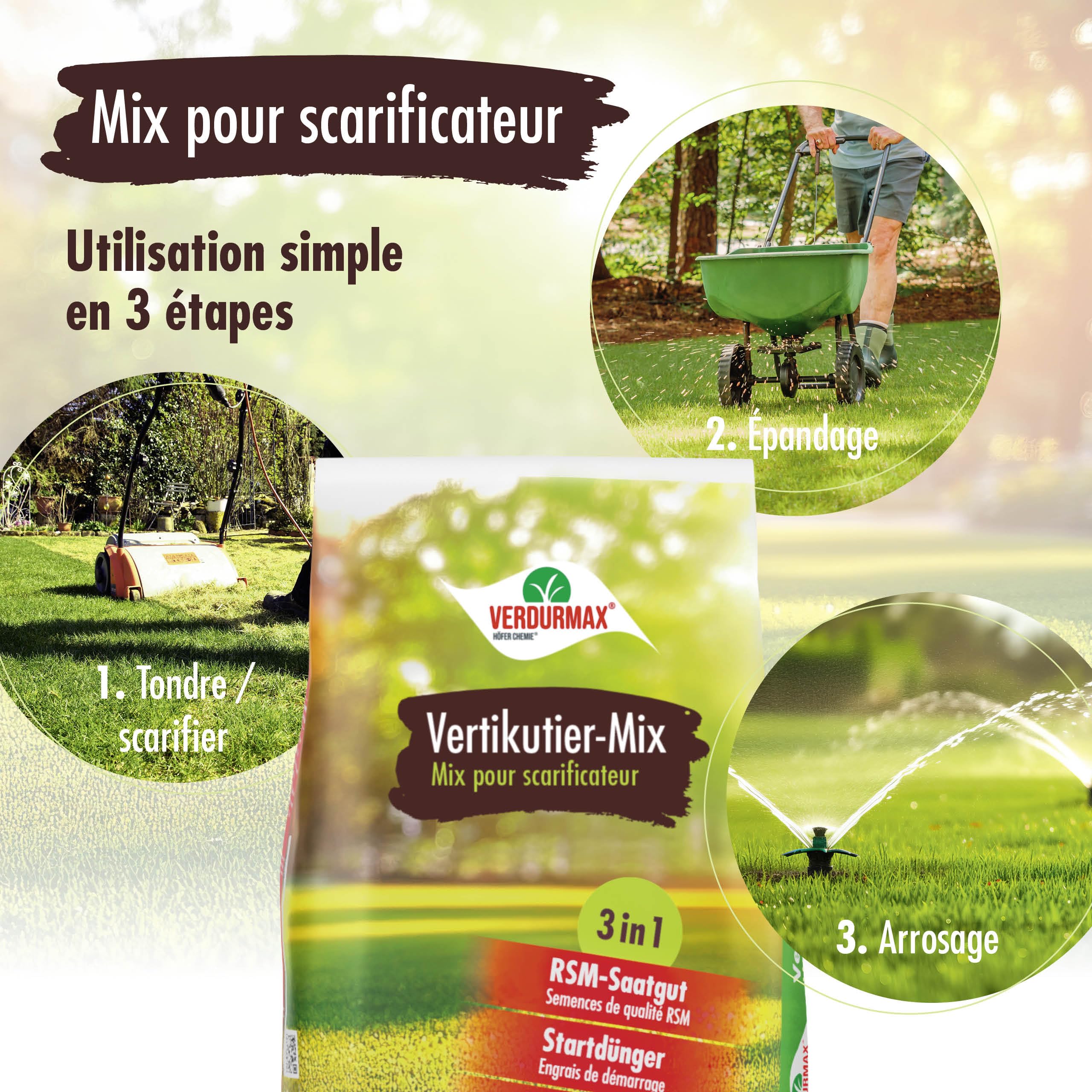 Verdurmax 1 x 4 kg Scarificateur -Mix 3 en 1 - Semences Engrais Activateur