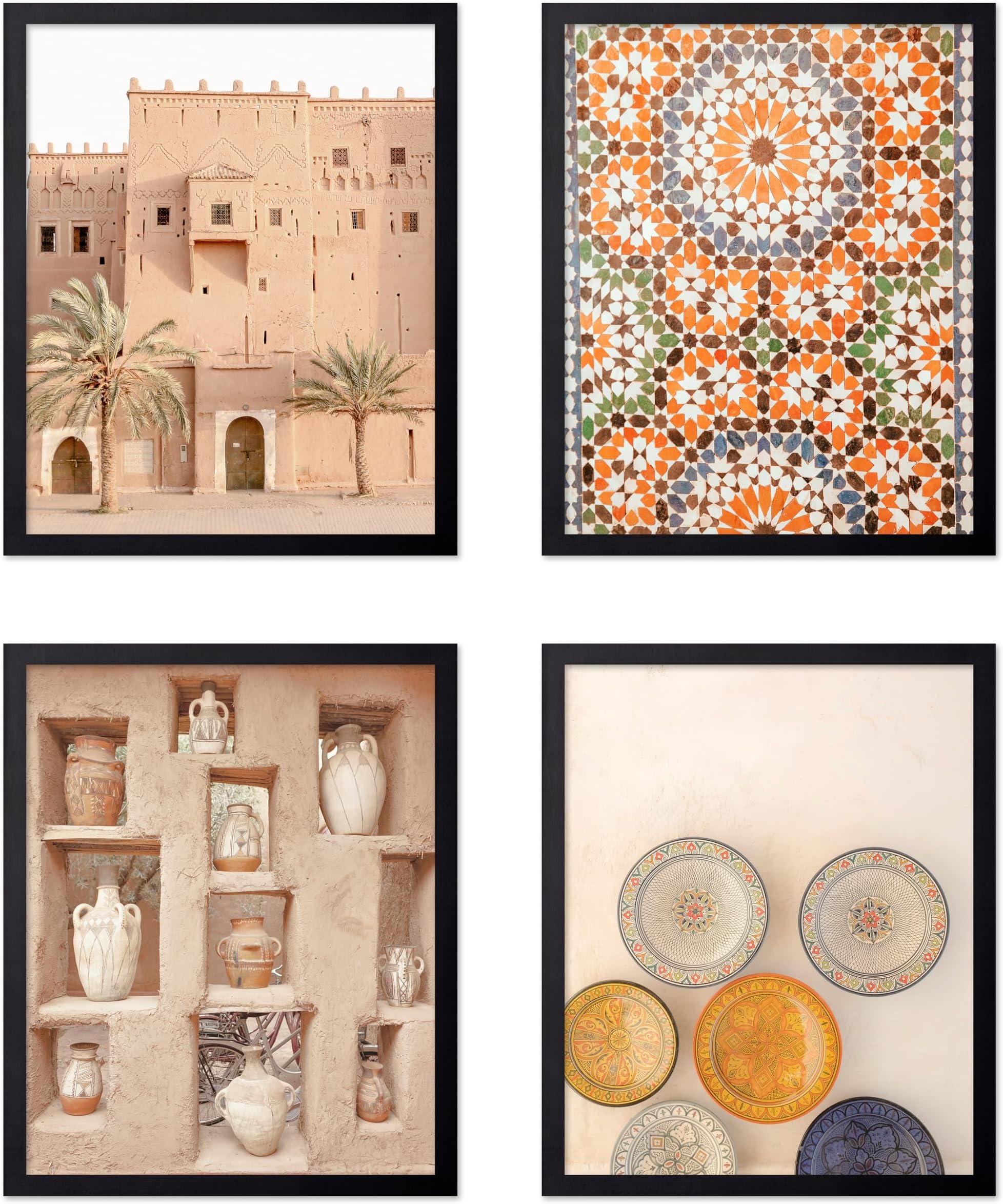 Poster Master 4-Piece Morocco Print - Traditional Pots Poster - Moroccan Plates & Tiles Art - Travel Photography Wall Design - Great Living Room or Bedroom Decor - 8x10 UNFRAMED Wall Art