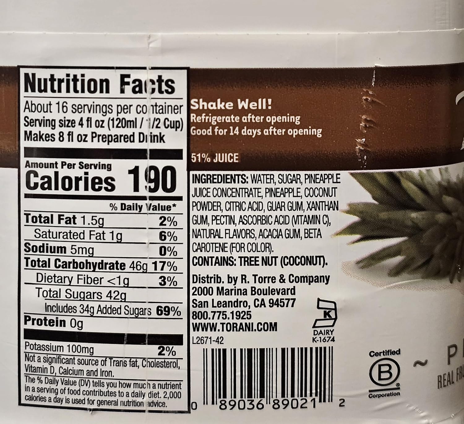 Torani Real Fruit Smoothie Mix, Pina Colada, 64 Ounce