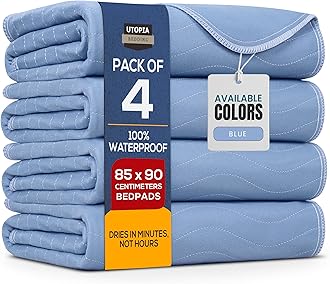 Utopia Bedding Incontinence Bed Pads 85 x 90 cm Blue (Pack of 4) Incontinence Bed Sheets, Waterproof Washable Bed Pads for Incontinence Adults, Bed Wetting Sheets