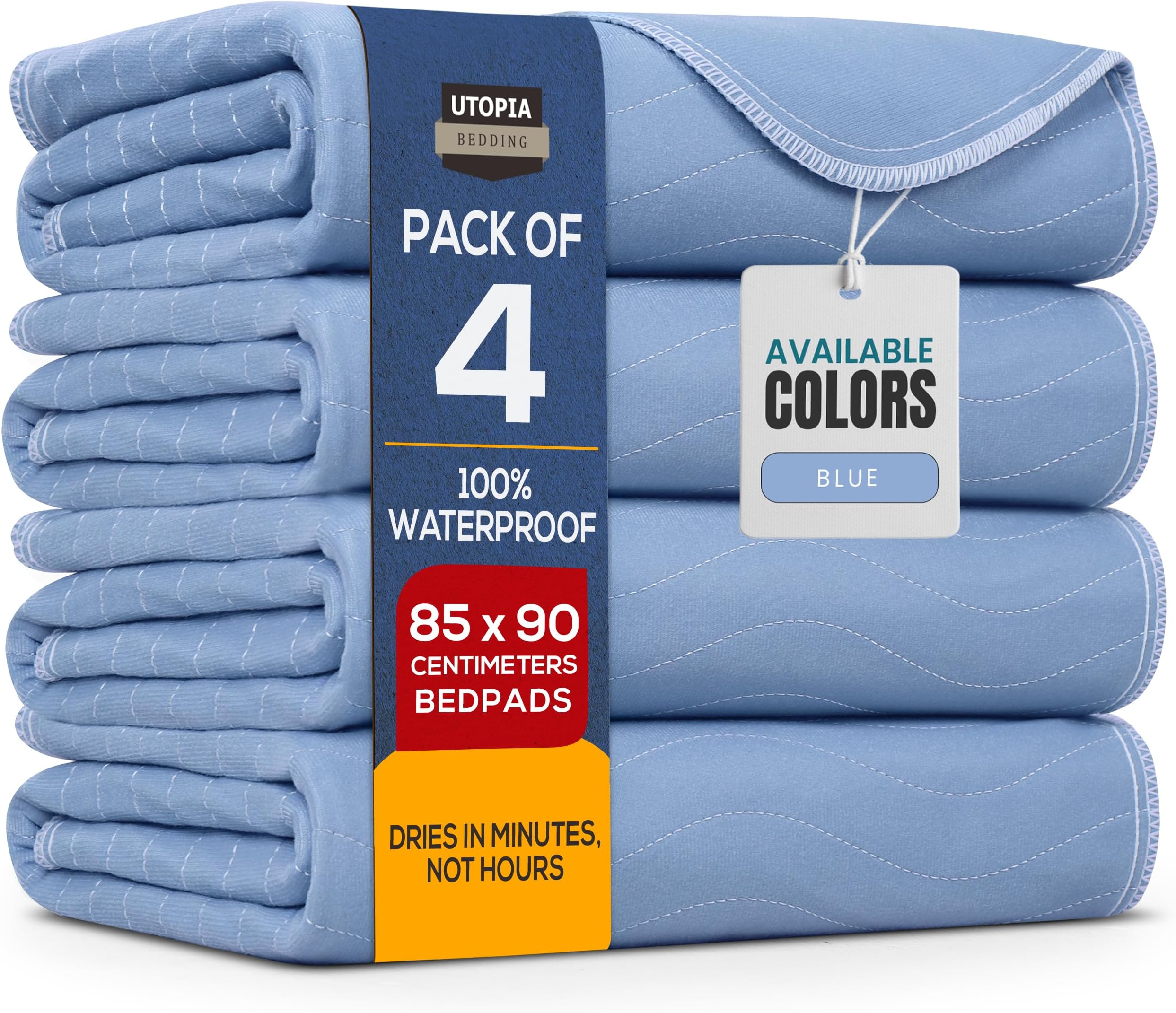 Utopia Bedding Incontinence Bed Pads 85 x 90 cm Blue (Pack of 4) Incontinence Bed Sheets, Waterproof Washable Bed Pads for Incontinence Adults, Bed Wetting Sheets