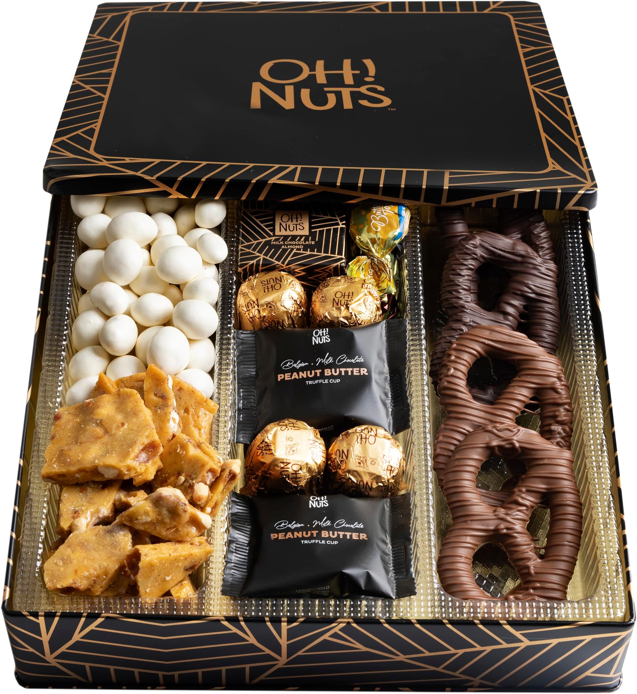 Oh! Nuts 6 Section Chocolate Candy Square Gift Tin | Premium Chocolate Gift for Special Occasions - Birthday, Anniversary, Corporate Party. For Men & Women