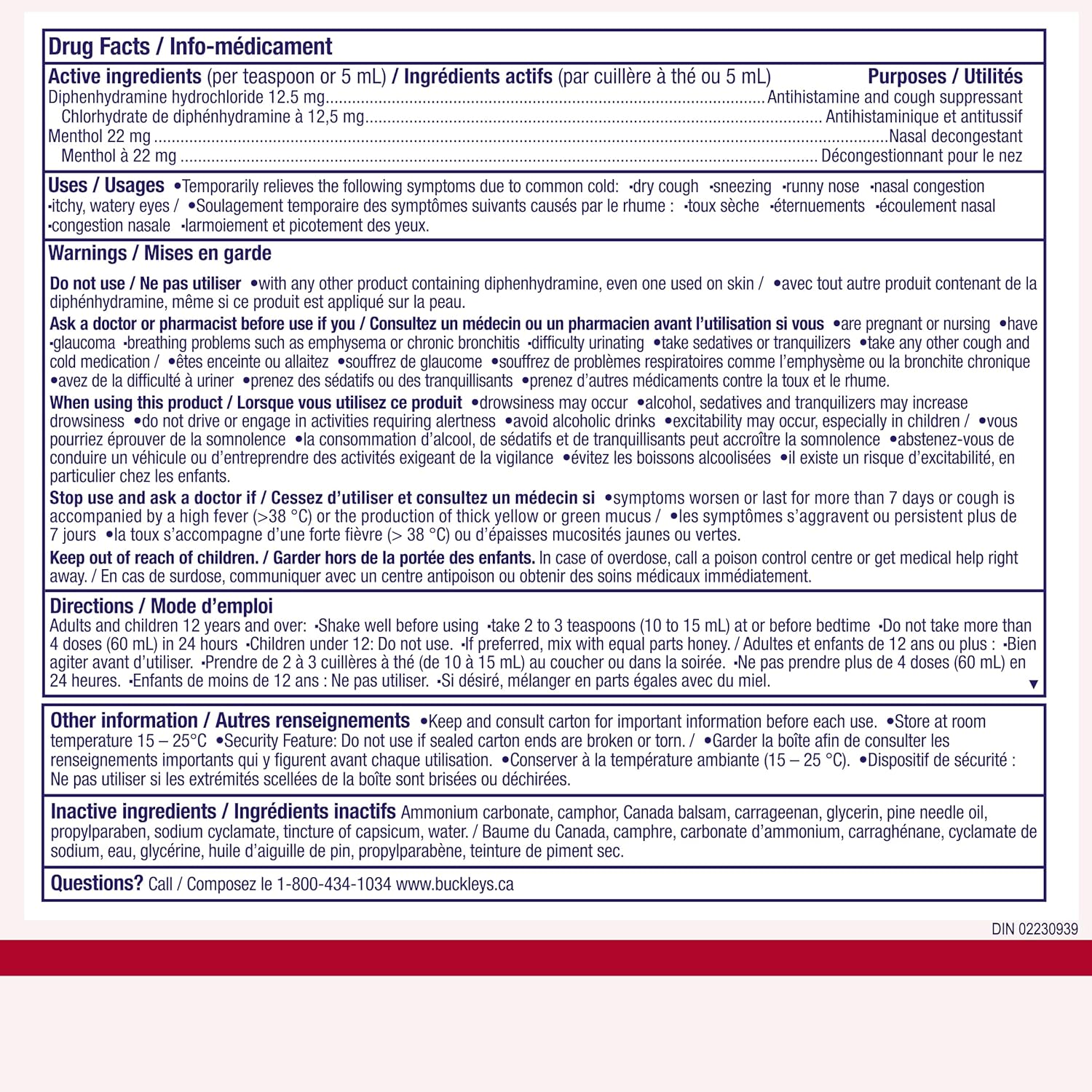 BUCKLEY'S Original 'Night Time' Cough Congestion Syrup 100 ml/3.38 oz