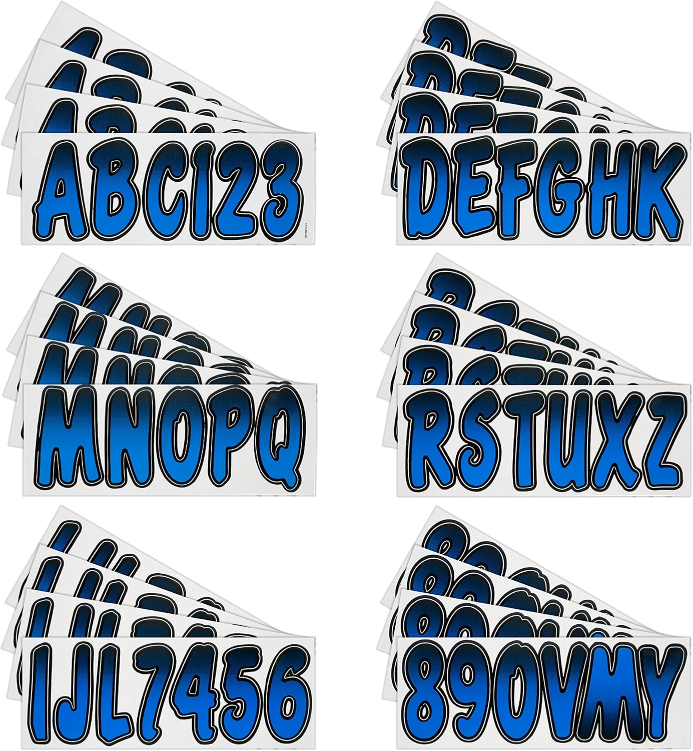 Hardline Products USA Series 200 Boat Registration Numbers Kit - 3 Inch Blue/Black Gradient Marine Vinyl Decals - USCG Compliant Lettering for Hulls, PWC, & Jet Skis - 146 Piece Set