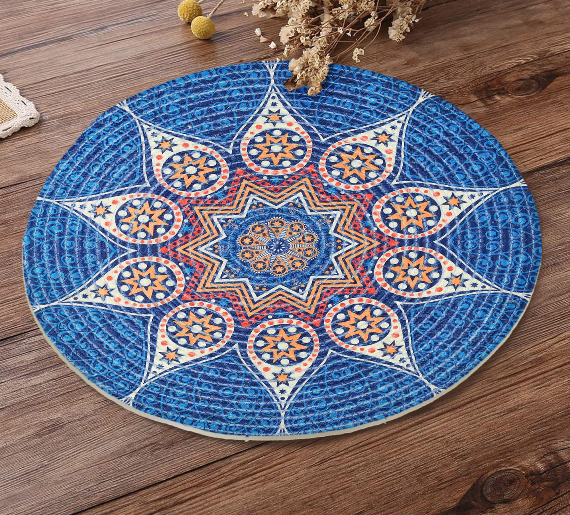 6 Pcs Round Printed Placemat | Heat-Resistant Table Mat for Dining, Centre Table Side Table Coffee Table & Home Decor | Starburst Mandala, 36x36 Cm