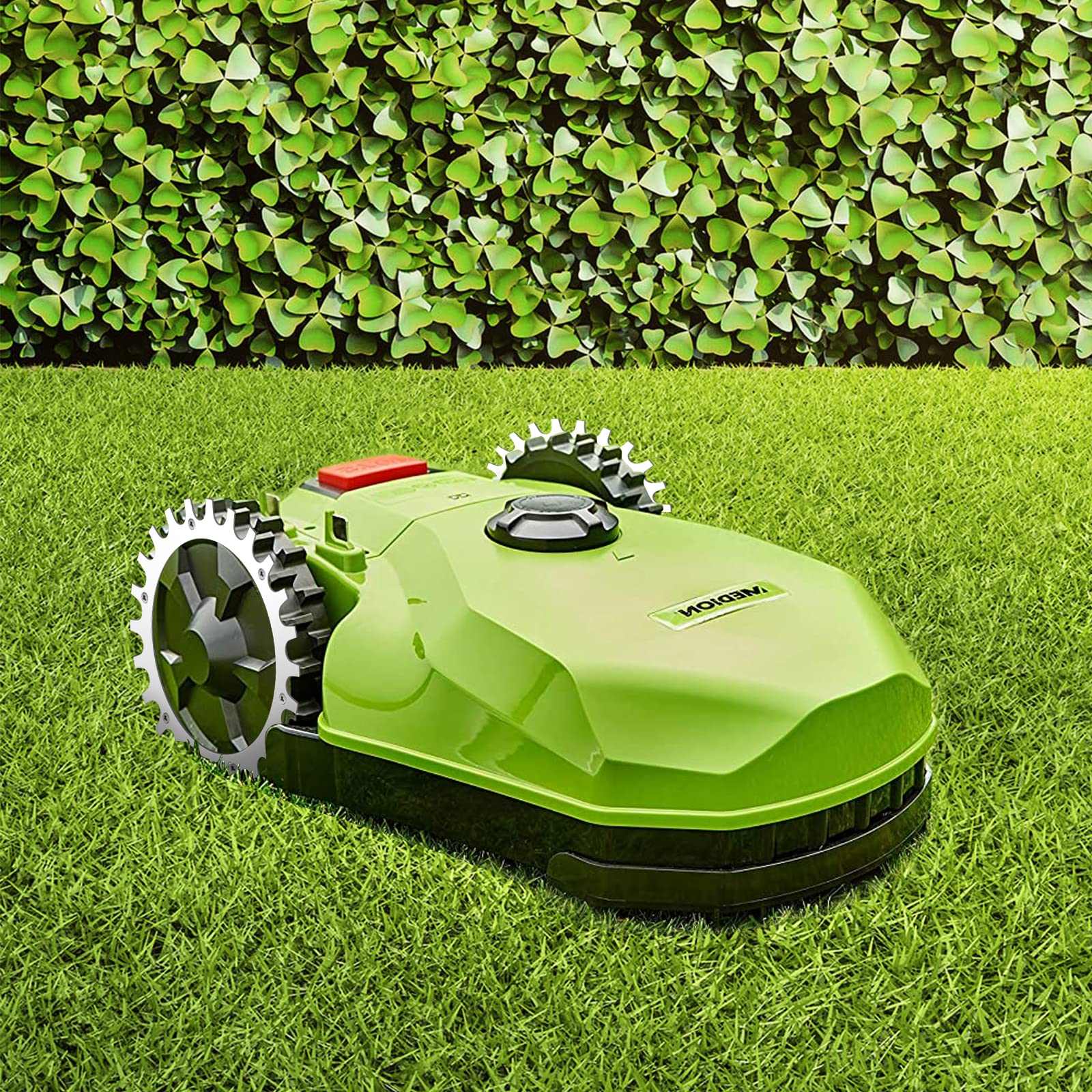2 Puntas de Acero Inoxidable de para el Modelo Worx S/M, 12 Tornillos de Acero Inoxidable para potenciador de tracción, Rueda de Robot cortacésped tamaño 205 mm