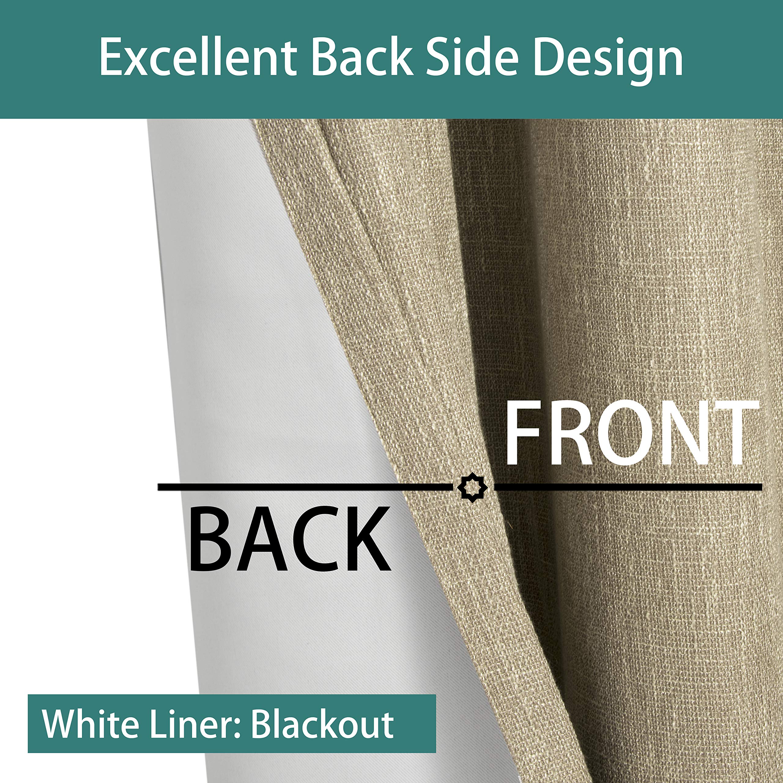 LORDTEX Linen Look Textured Blackout Curtains with Thermal Insulated Liner - Heavy Thick Grommet Window Drapes for Bedroom, 70 x 95 Inches, Tan, Set of 2 Panels