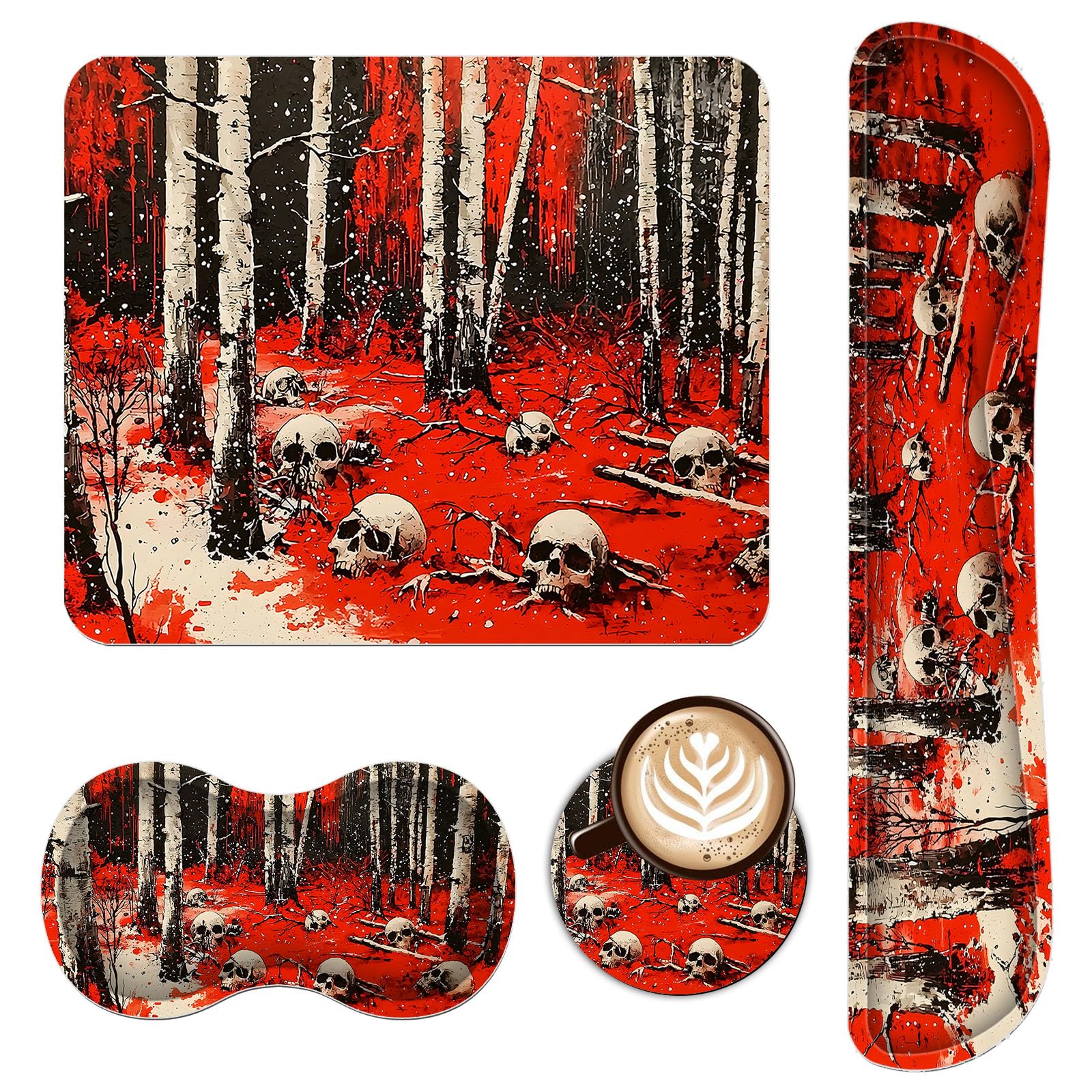 FQSXFIFN Mouse Pad with Wrist Rest and Cup Coaster, Ergonomic Keyboard Mouse Wrist Rest for Comfort Easy Typing Pain Relief, Non-Slip Bottom 4 in1