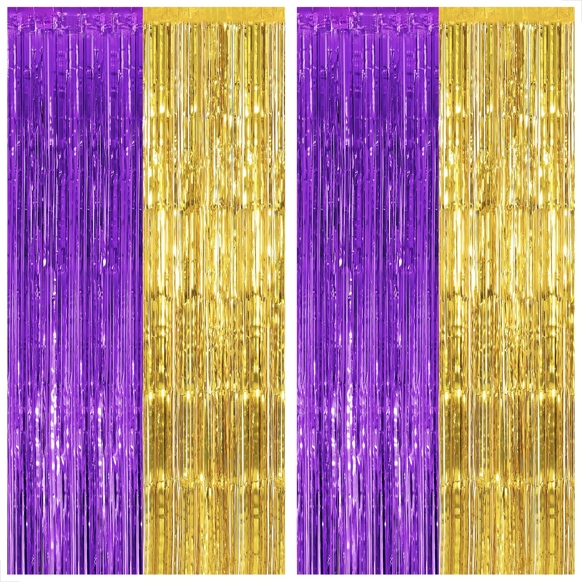 KatchOn, Purple and Gold Fringe Backdrop - 3.25 x 6.5 Feet, Pack of 2 | Purple and Gold Foil Curtain, Christmas Decorations, New Year Eve Decorations 2026 | NYE Decorations, xmas decorations
