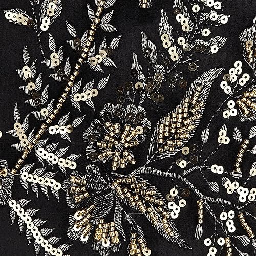 Miniatura 2 de Springcrest - Pantalla de lámpara con estampado de tambor de respaldo duro, terciopelo floral negro y dorado, tamaño mediano de 15 pulgadas de parte