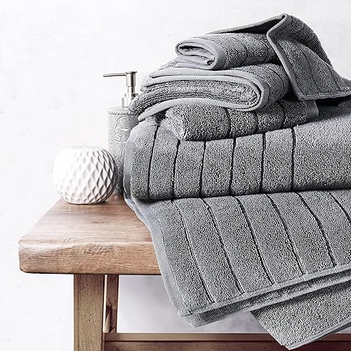 Miniatura 6 de Anne Klein Juego de toallas Reverie de 6 piezas, 2 toallas de baño, 2 toallas de mano, 2 paños de lavado, 100% algodón, gris