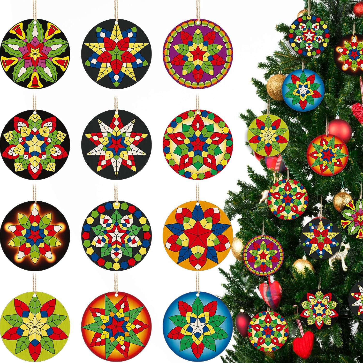 Syhood 24 Pcs Philippine Christmas Tree Parol Ornament Christmas Mini Parol Wooden Hanging Ornaments Philippine Gift Traditional Capiz Star Decor for Home Window Holiday Xmas Tree (Ornate)