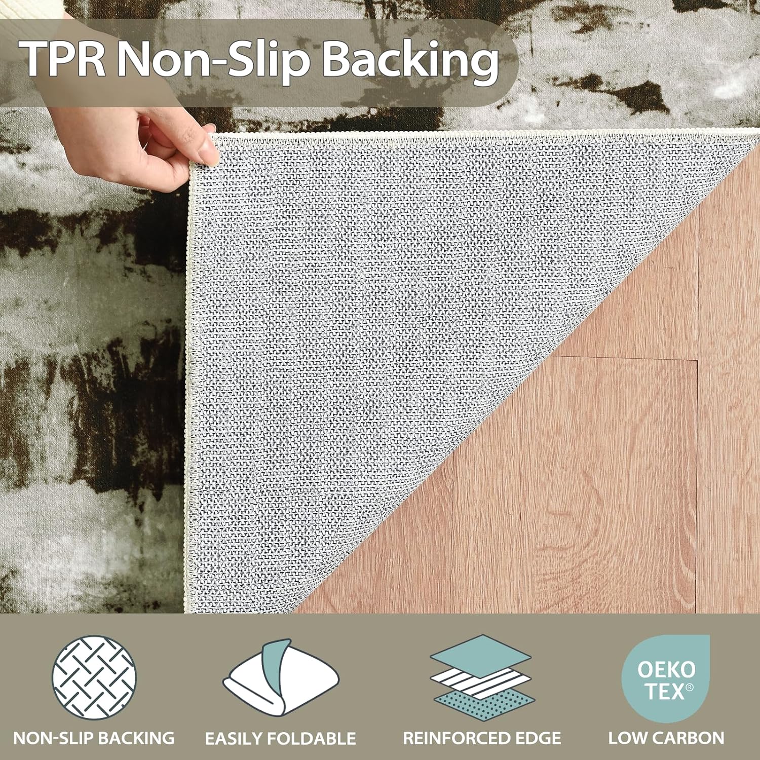 Brown Washable 6X9 Area Rugs, Large Rugs for Living Room Bedroom Dining Room Home Office Nursery, Non-Slip Backing Throw Floor Cover Foldable Carpets Thin Lightweight Print Under Table Rug