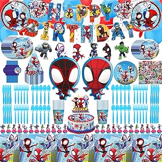 378 PCS Spidey and His Amazing Friends Birthday Decorations Serves 20 Guests Spidey and His Amazing Friends Theme Party Supplies Include Balloons, Hanging swirls, Tableware, Cake Toppers, and More Gifts for Kids