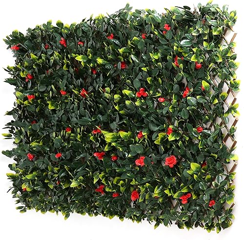 3rd Street Inn Leaf Trellis - Panel de vegetación de bambú - Sustituto de valla de privacidad de boj e hiedra - Cerca flexible DIY (1, ratán rosa