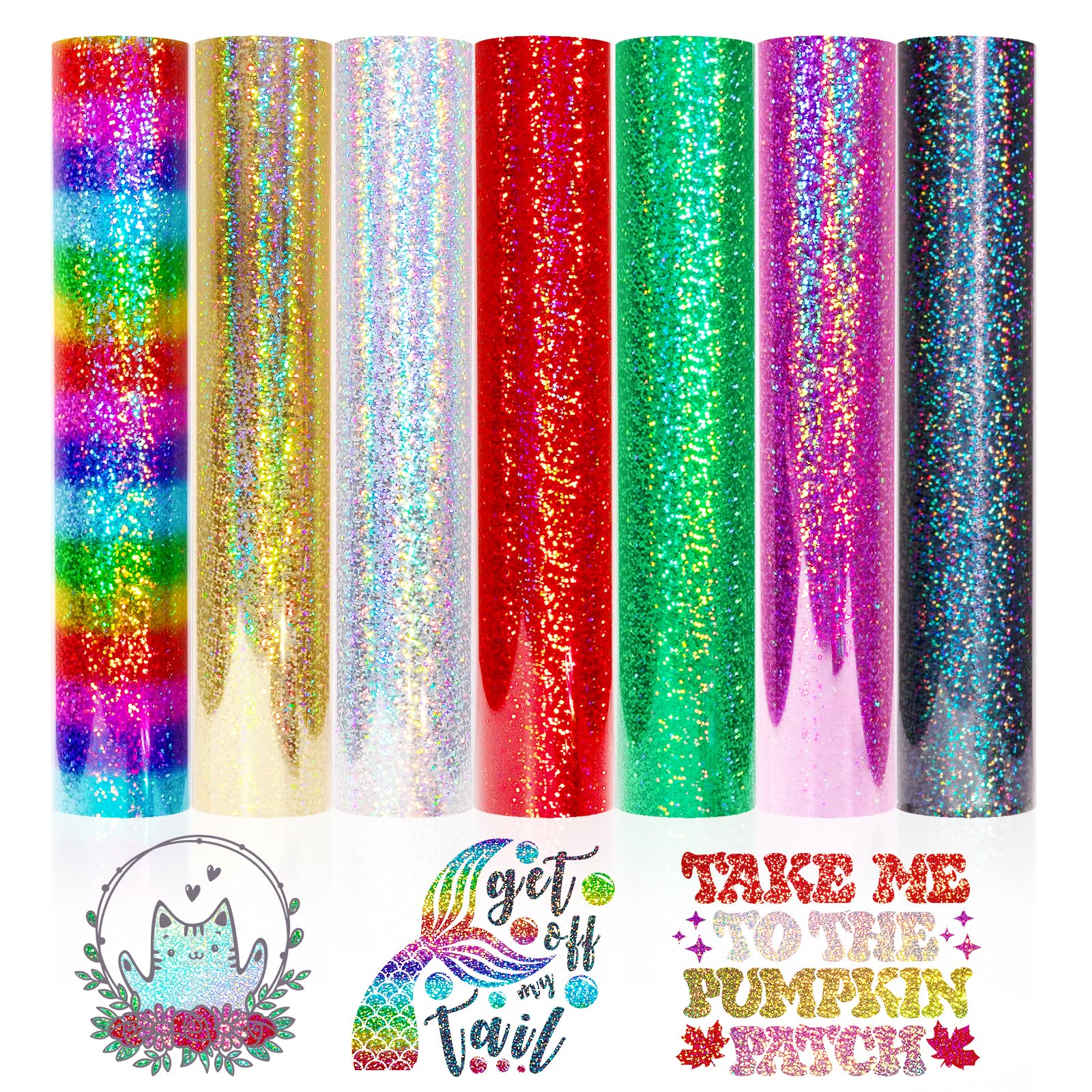 Sponsored Ad – Holographic Glitter HTV Vinyl 7 Pack 12''x10'' Rainbow Iron On Vinyl for DIY Clothing & Fabrics