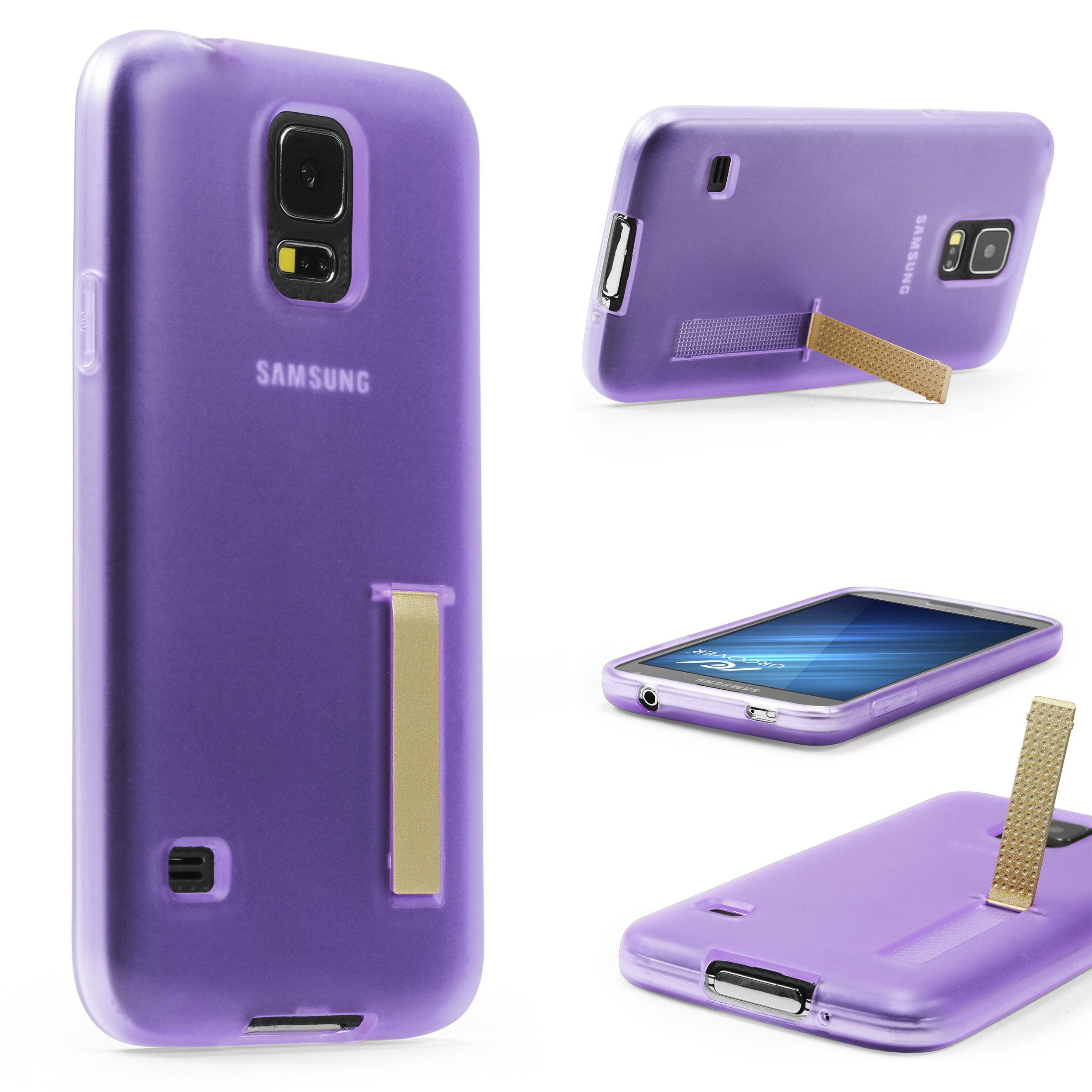 Urcover Galaxy S5 Case, TPU Silicone Back Cover with [ Stand-Function ] [ Anti-Slip & Exact Fit ] Gel Rubber Protective Soft Case for Samsung Galaxy S5 5.1 Inch - Violet Transparent