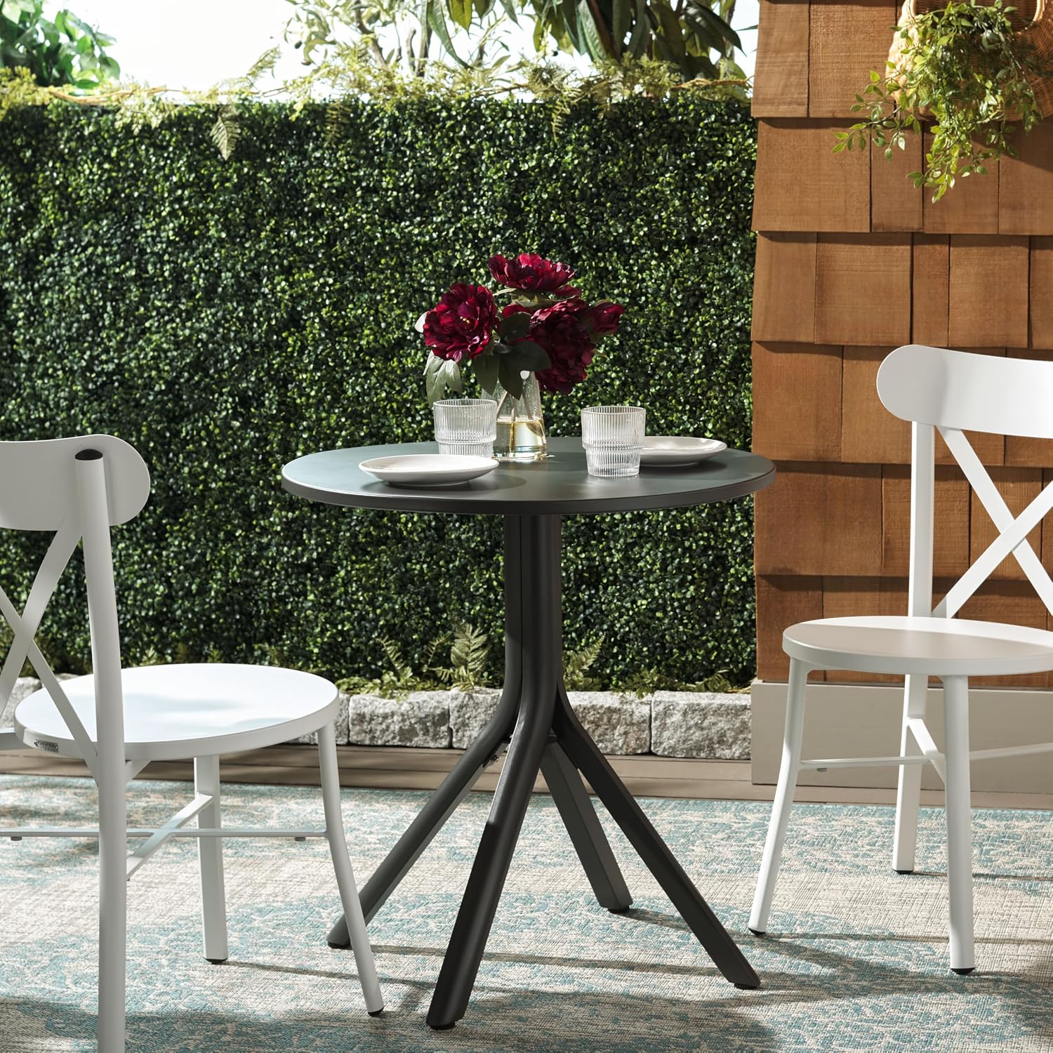 SAFAVIEH Outdoor Patio Furniture Core Modern Grey Metal Bistro Table