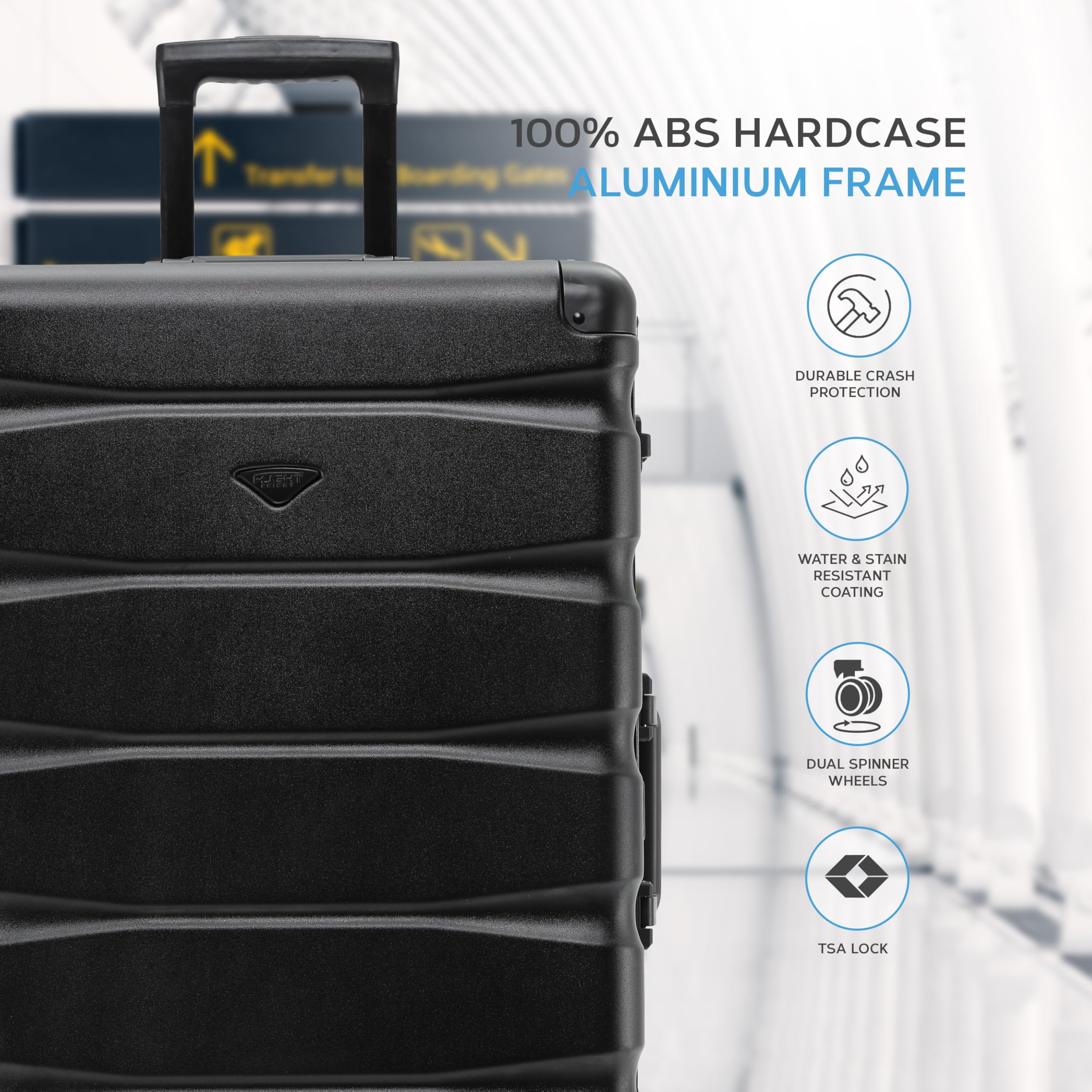 Flight Knight Premium Travel Suitcase - 8 Spinner Wheels - Built-in TSA Lock Lightweight Aluminium Frame, ABS Hard Shell Carry on Check in Luggage Highly Durable - Approved for Over 100 Airlines