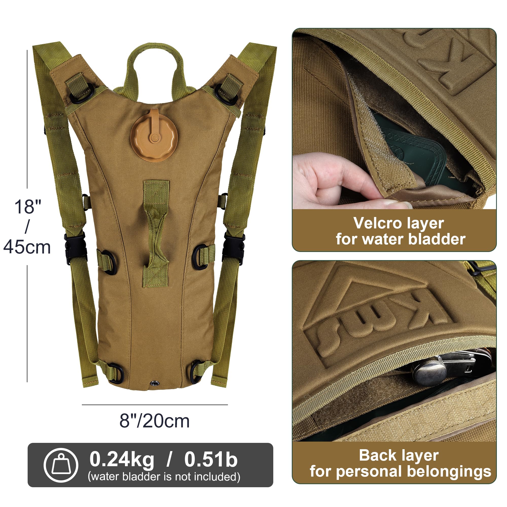 Outplea Sac à Dos Hydratation Tactique 20L Avec Poche Eau 3L - Sac Running Randonnée Équitation Léger