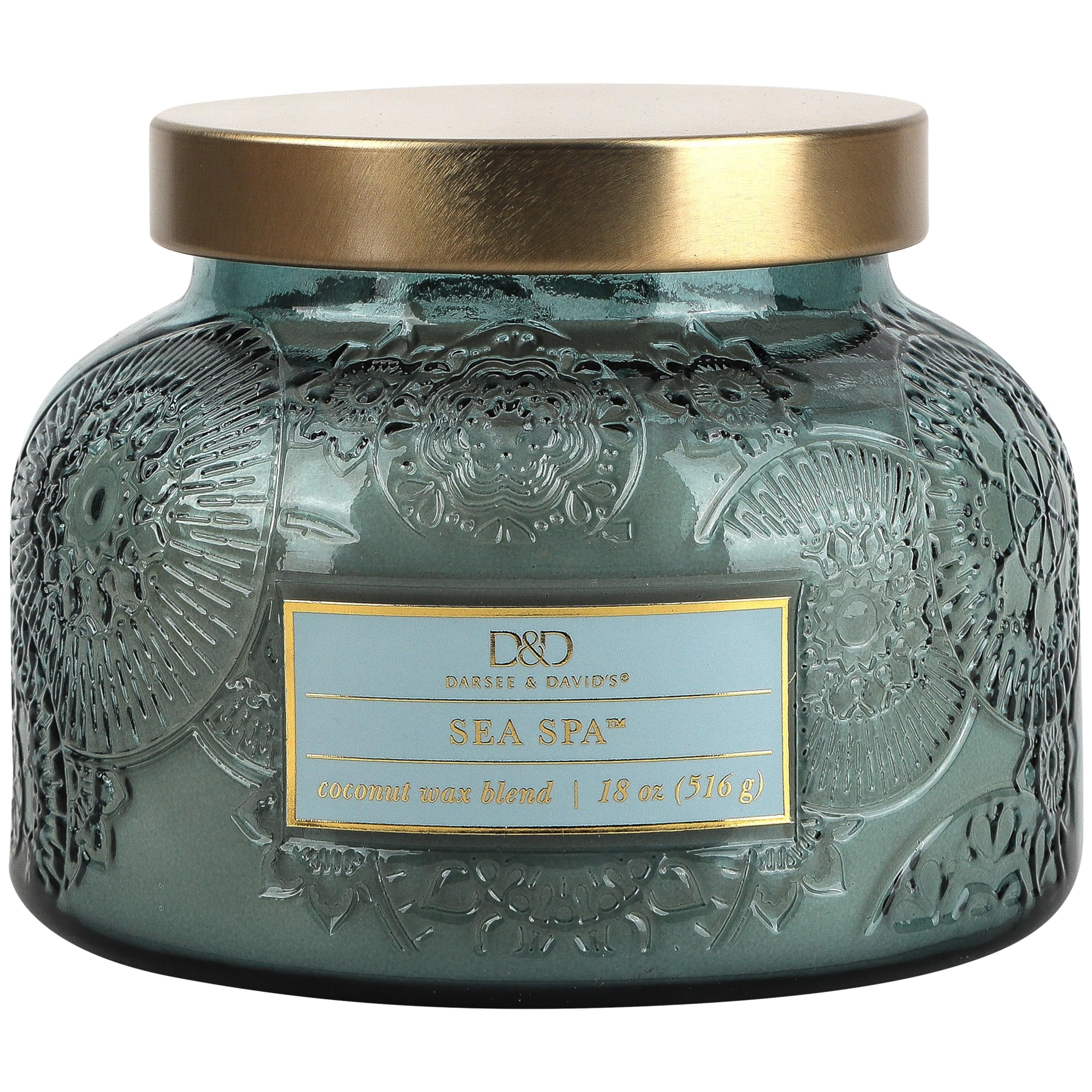 Sea Spa Embossed Candle Jar (17.6 oz) Bergamot, Floral - Large Scented Candles for Relaxing - Dual Wick Embossed Glass Jar Candle - Sea Scented Candle