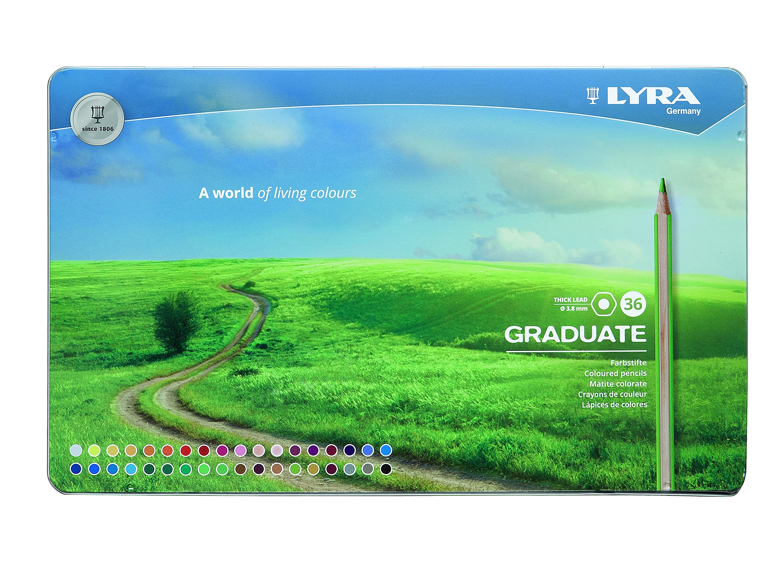 LYRA Graduate Colouring Pencils, Hexagonal, 3.8mm lead, 38 Assorted Colours, Ideal for Student Artists & Hobbyists