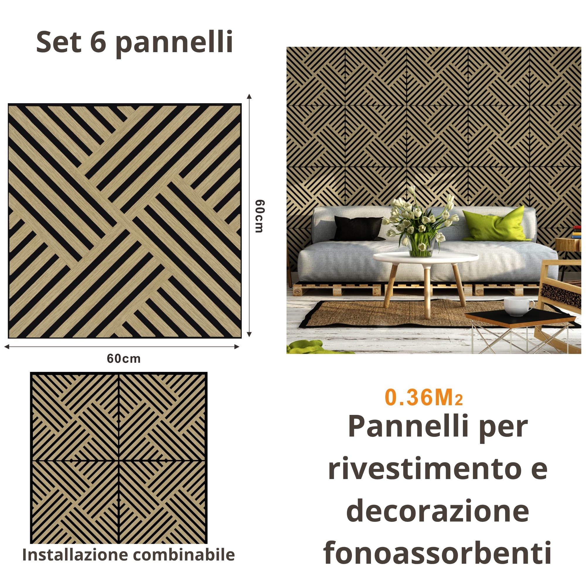 Juego de 6 paneles de pared de plástico con efecto de láminas, revestimiento de pared, techo, interior y exterior, 60 x 60 cm, encastre lateral, recortables, rígidos, decorativos, marrón, madera y