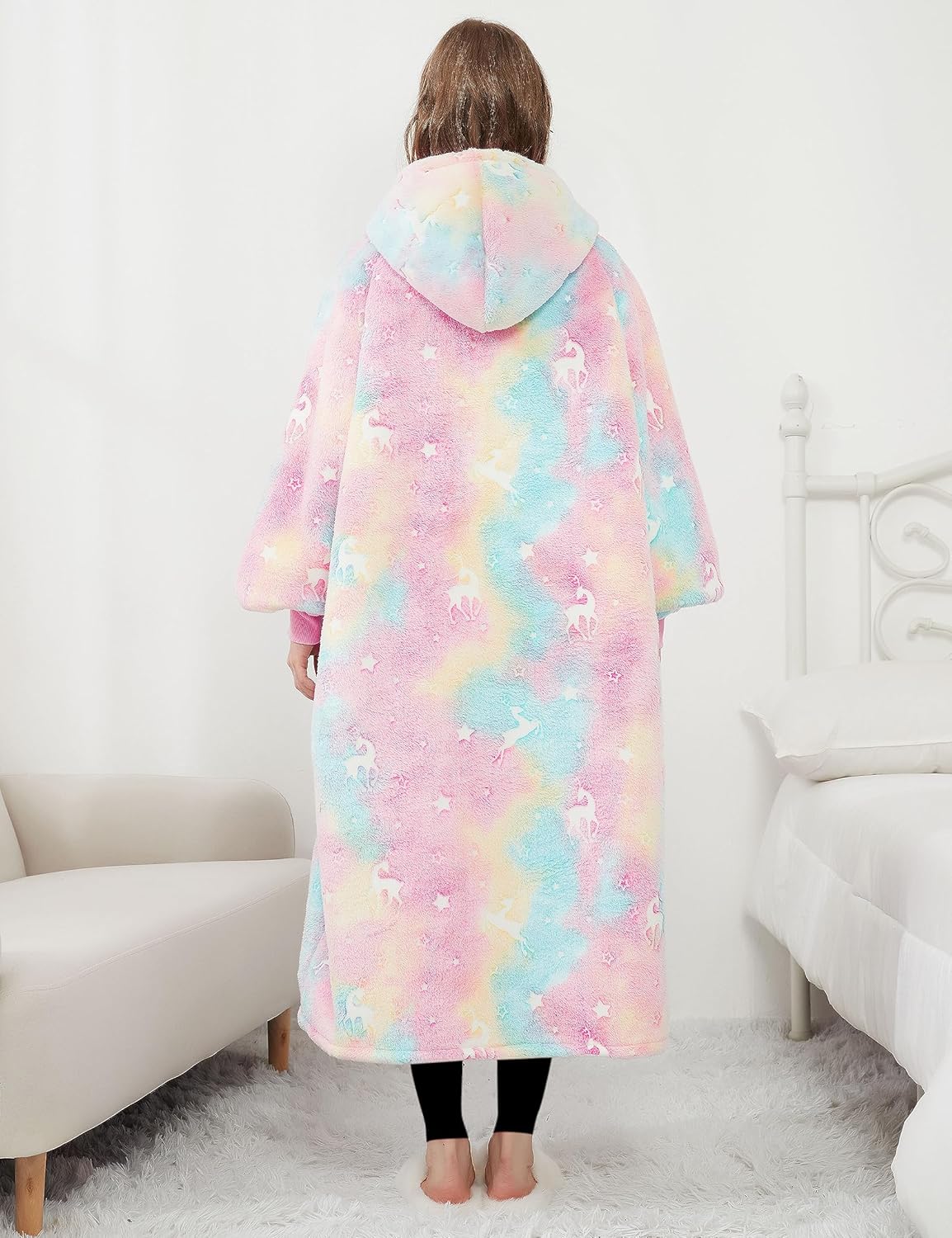 KFUBUO Wearable Blanket Hoodie for Adult Long Sherpa Glow in the Dark Oversized Hoodie Sweatshirt Blanket Christmas Gift Ideas - Image 2