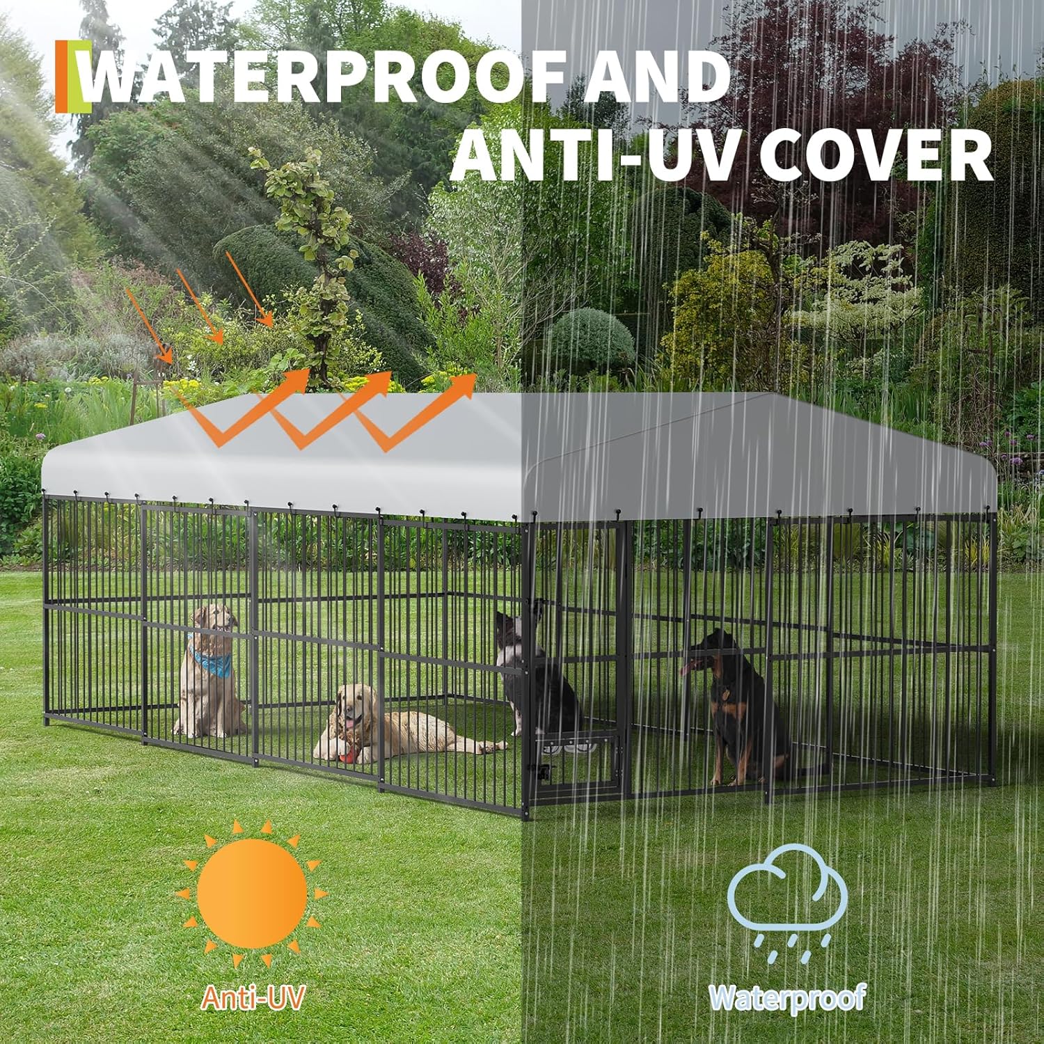 Outdoor Dog Kennel, Large Dog Enclosures with Waterproof Cover, Feeding Doors, Large Dog Kennel Outdoor for Garden Backyard（10×20×6FT）