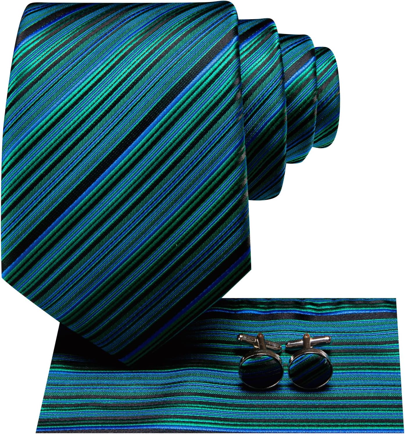 Hi-Tie Men Ties Sets Silk Stripe Paisley Necktie Pocket Square Cufflinks for Business Wedding