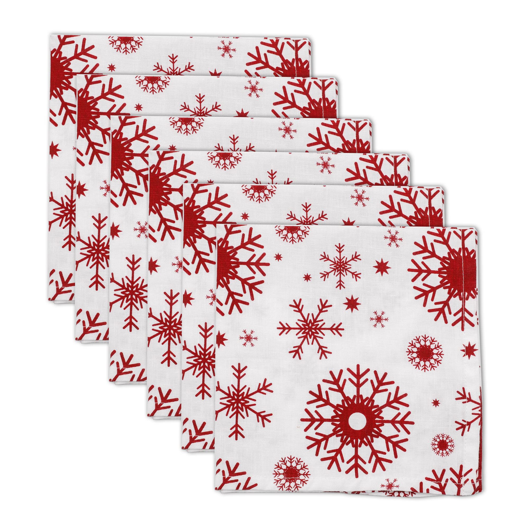 Lot de 6 serviettes en lin 100 % pur lin avec flocons de neige rouges de Noël, 38 x 38 cm, serviettes en lin européen, lavables et réutilisables