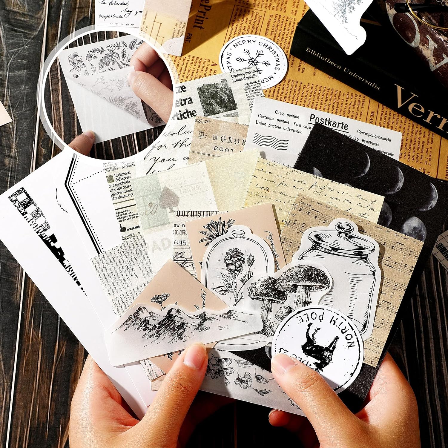 120 Pieces Vintage Scrapbooking Stickers DIY Journaling Scrapbook Adhesive Washi Paper Stamp Stickers Antique Retro Natural Collection Stickers Diary Journal Embellishment Supplies (Artsy Style)