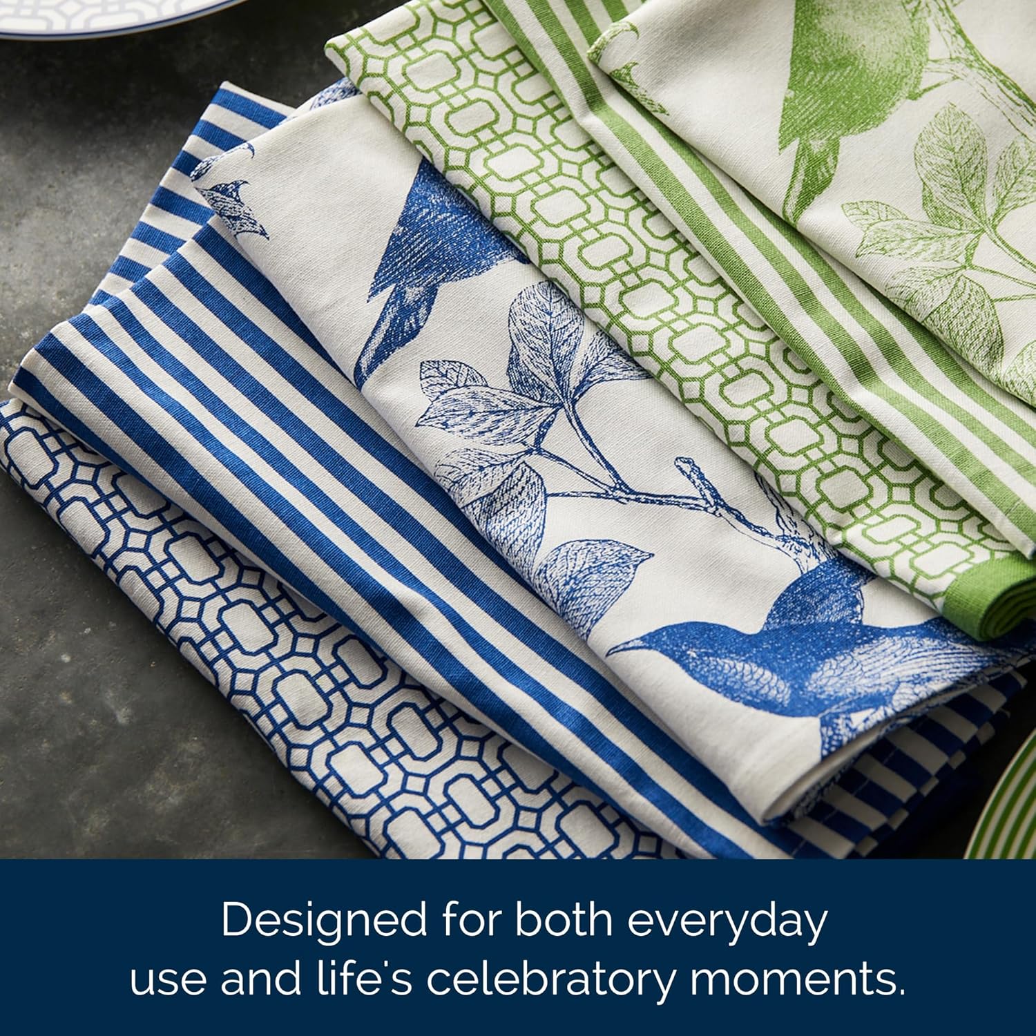 Caskata Arbor Birds Blue Kitchen Towels Set of 2 | 100% Cotton Quick Dry Cleaning Dishtowel | Perfect for Home, Dining, Birthday, Gifts | Blue and White, 20.5W X 30L