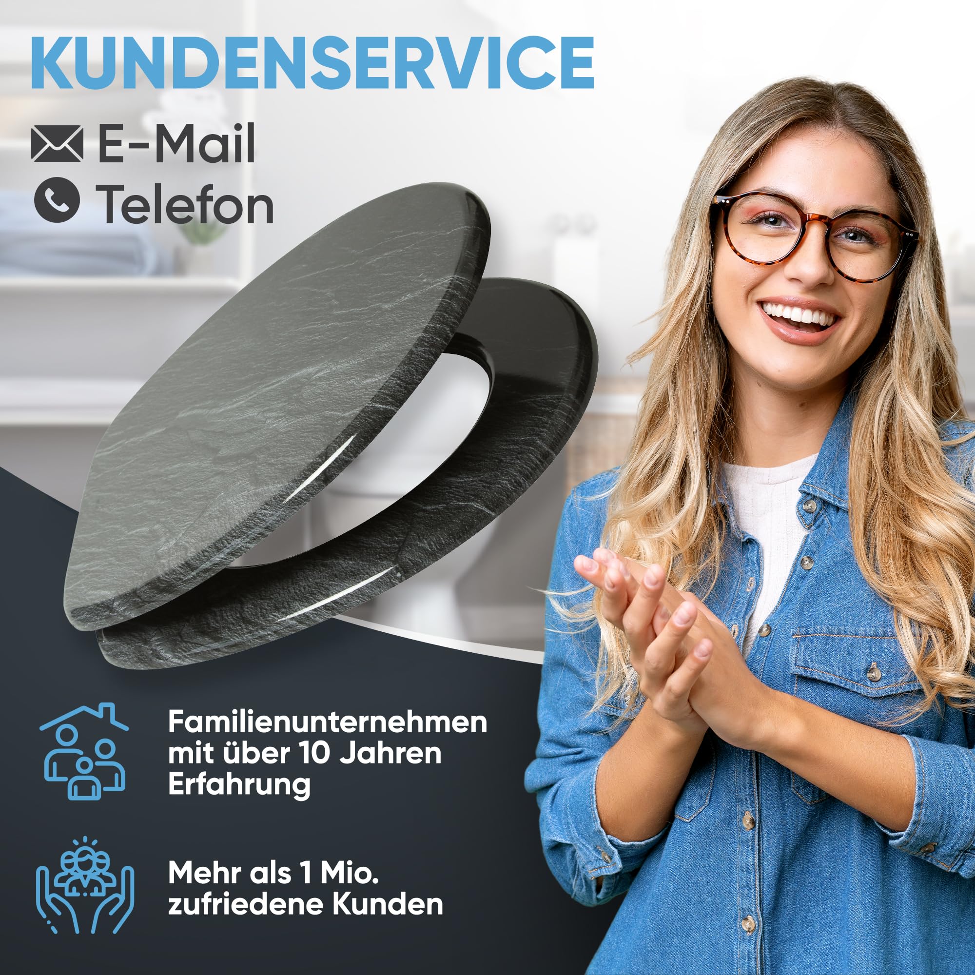 WC-Sitz mit Absenkautomatik, viele neue Toilettensitze zur Auswahl, hochwertige Oberfläche, einfache Montage, stabile Scharniere (Granit)