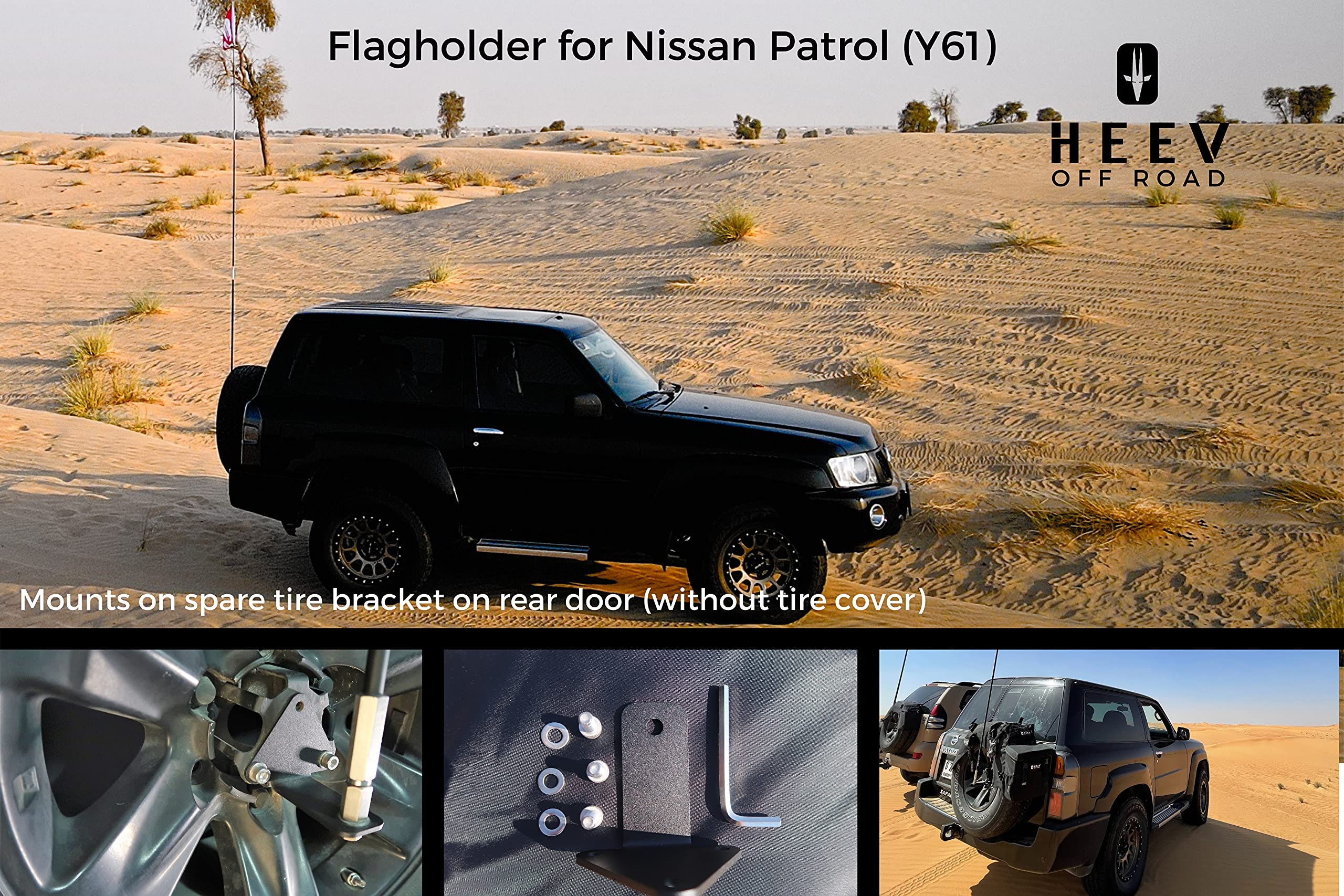 HEEV Off Road Flag Holder for Nissan Patrol Safari Y61 (without spare tire cover)