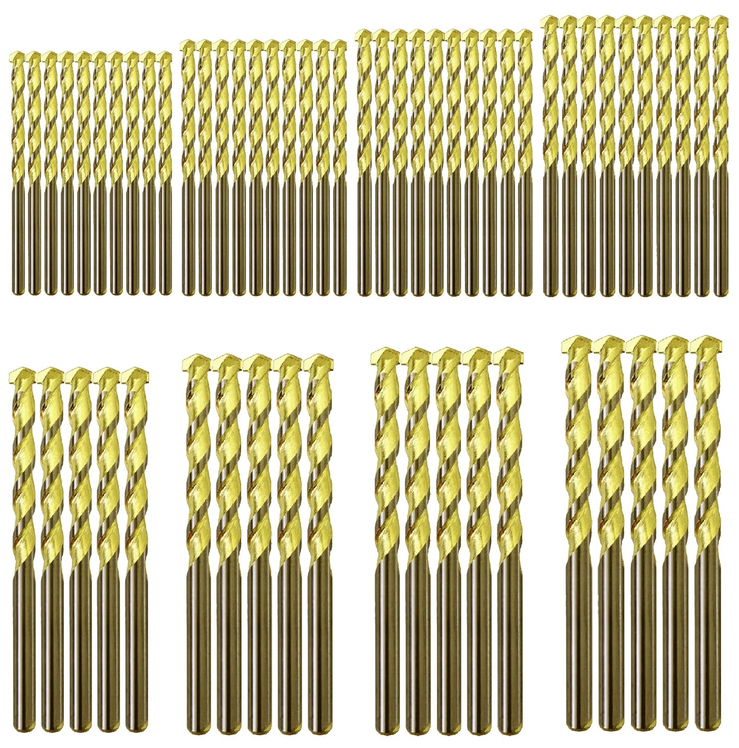 Masonry Drill Bit Set 60Pcs 1/8 in.-1/2 in. Golden Flute Carbide Drill Concrete Stone