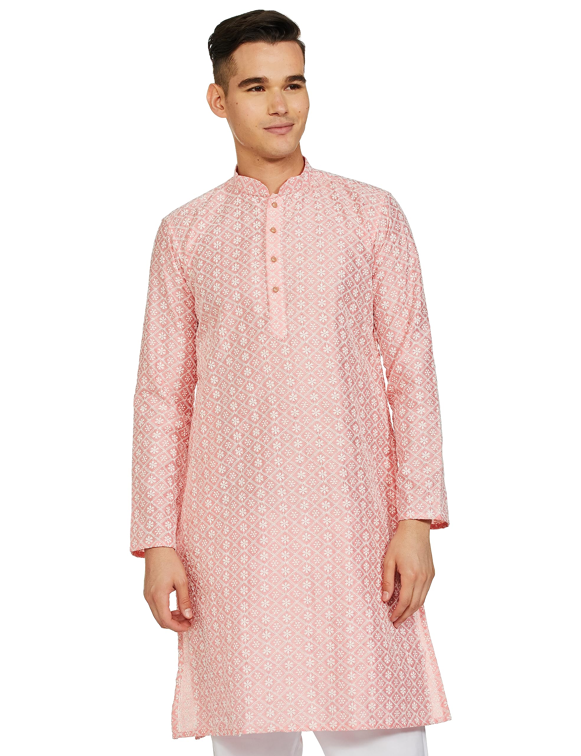Be Active Men's Traditional Embroidered Lucknowi Full Sleeves Kurta || Cotton Kurta For Men || Men Kurta For Wedding || Kurta For Men (Rfsk0013-Kr 11 Xxl) Pink