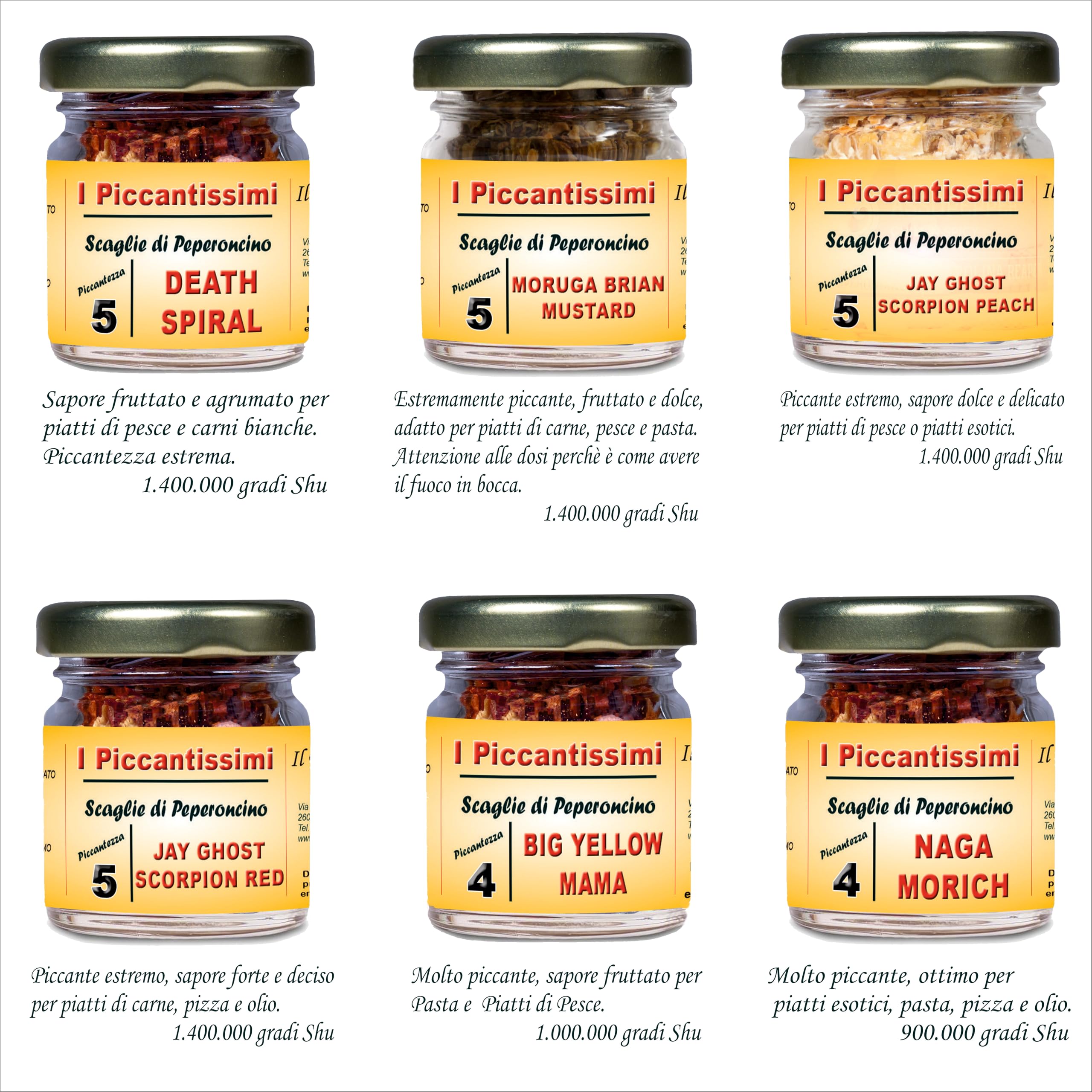 I Piccantissimi - Set 3 Vasetti a Scelta fra oltre 40 gusti di Peperoncino Piccante artigianale - Confezione Personalizzabile.