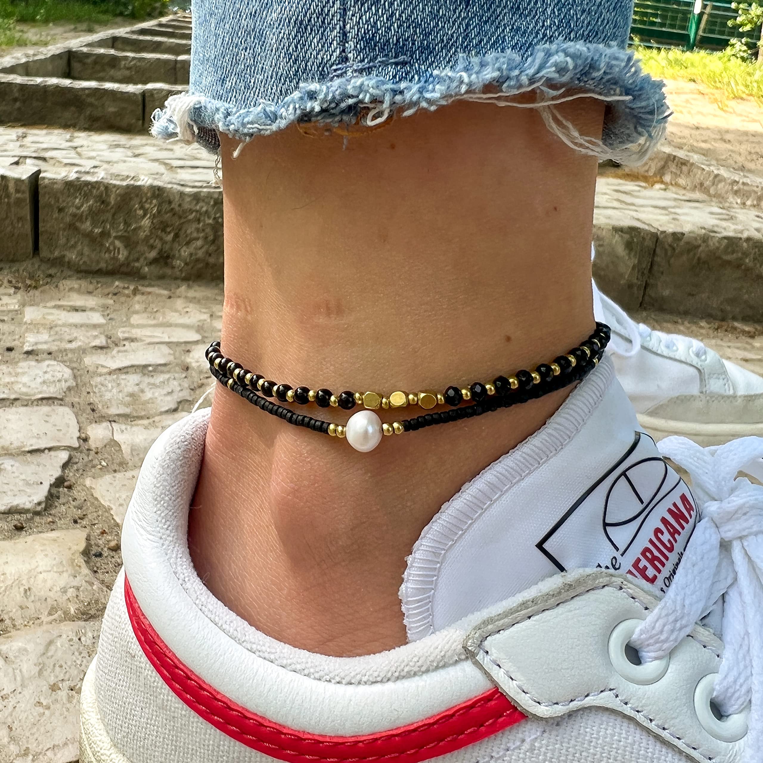 Made by Nami Cavigliera Surfer Donna - Cavigliera Sottile Boho Hippie Etnico - Accessori Fatti a Mano per Festa in Spiaggia - Impermeabile e Regolabile - Stile Orientale Goa